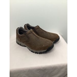 EUC Duluth Trading Men's Wild Boar Leather Mocs Sz 11.5 Medium Brown Slip On